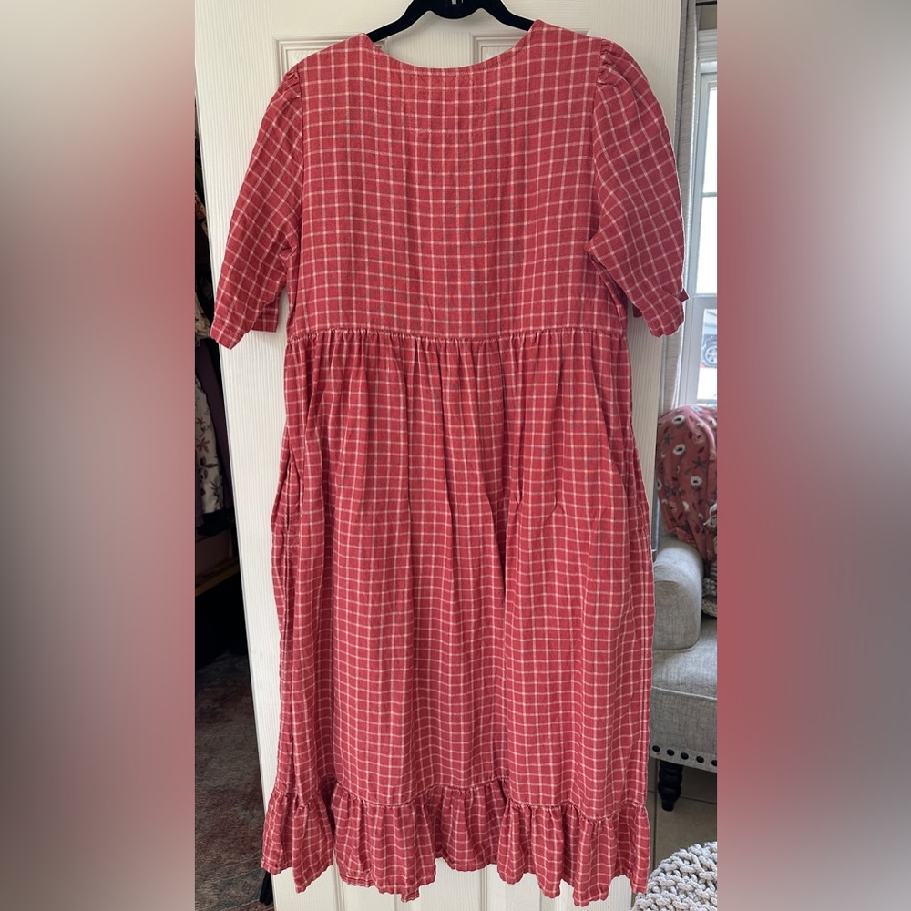 Not Perfect Linen dress in Raspberry Grid - Picture 2 of 3